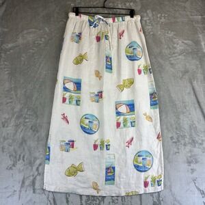 Hot Cotton by Marc Ware Linen Skirt Women's XL White Costal Fish Village Print